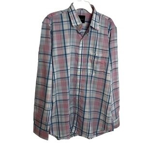 GANT Men’s L/S Button Down Shirt, Cotton, Size XL / 42, Pink & Blue Plaid